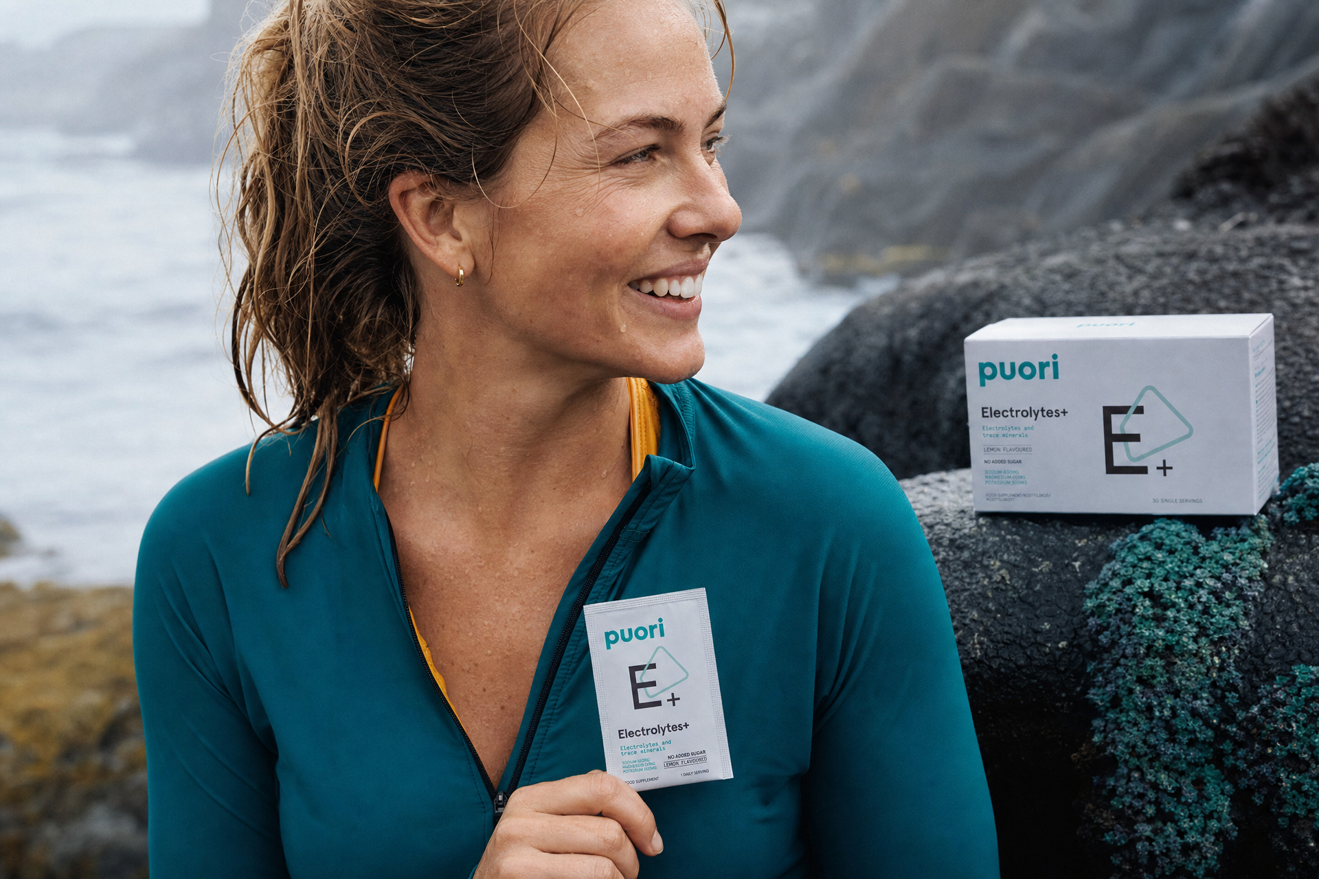 A woman outdoors after movement with Puori Electrolytes+
